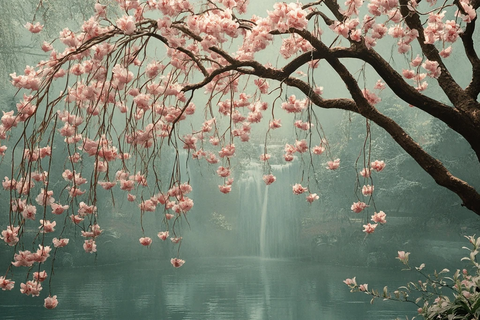 开花树与柳枝壁纸