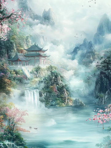 山林宫殿云海仙境繁花盛开