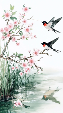 春日桃花流水燕草