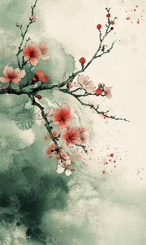 绿墨梅花细腻笔触