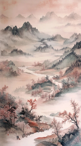 雨后山川河流树花雾气缭绕