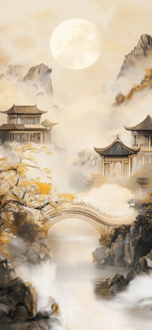 白月河畔中式建筑云烟