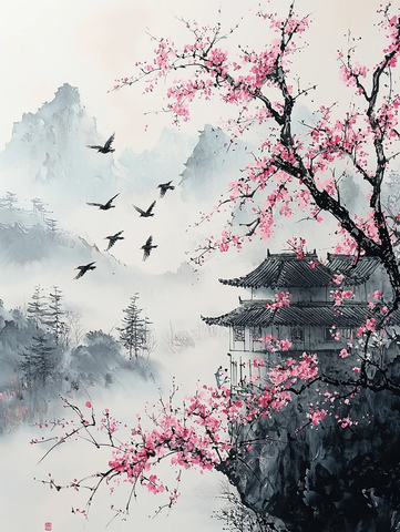 春日鸟鸣繁花盛开图