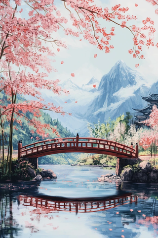 小桥流水竹梅山景