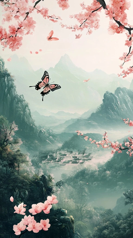 蝴蝶桃花园绿山村庄