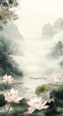 莲池晨雾墨韵山水