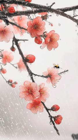 雨水节气杏花盛开蜜蜂采蜜