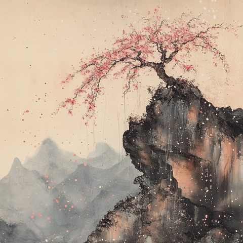 樱花落山传统画