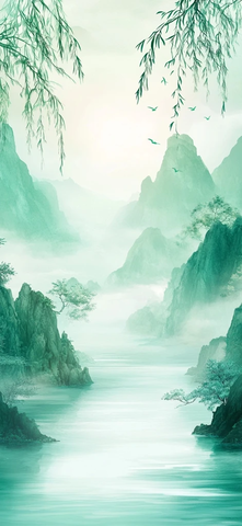 翠绿山水流云轻雾