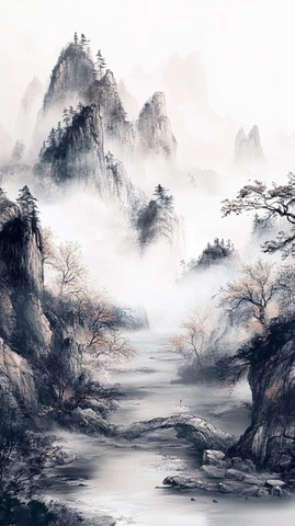 山水画卷光影交错