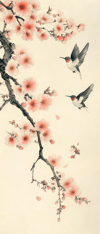 樱花盛开与白蜂鸟