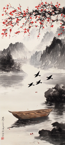 木船静水飞鸟梅花开