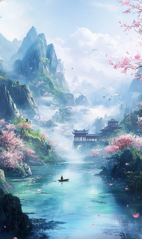 青山绿水桃花船