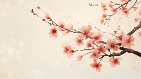 桃花园中盛开桃花