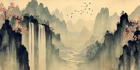 流泉峭壁飞鸟松涛幽谷