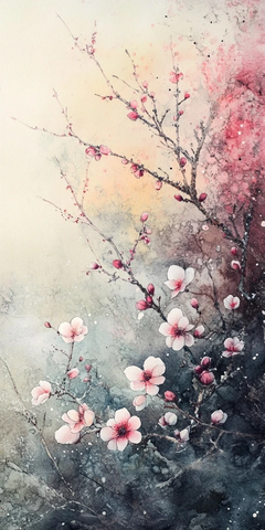 晨露中的梅花小园