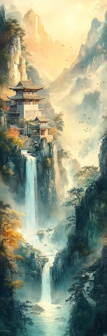 千山万水古建筑画