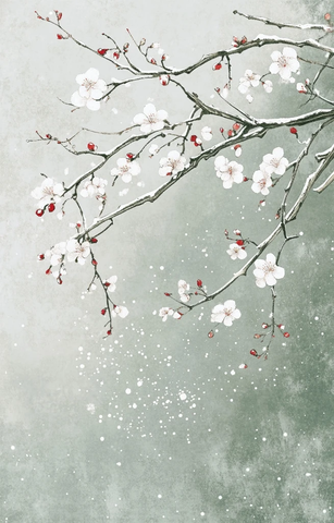 雪梅枝头古画卷背景