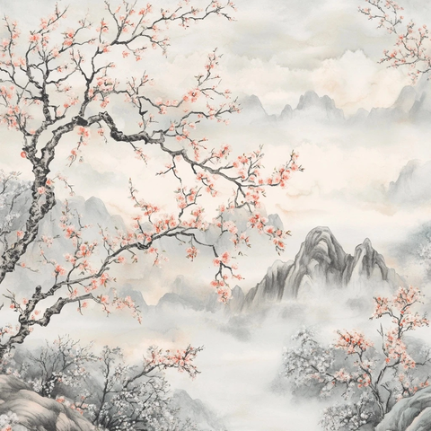 杏花云山墨韵瓷盘