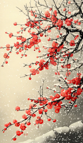 红梅雪中盛开