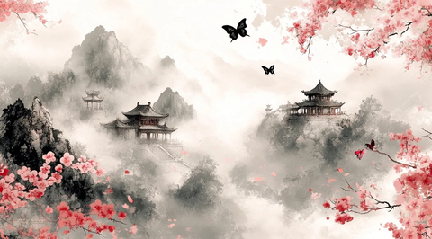 山巅古寺云雾花海