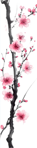 樱花枝条墨绘