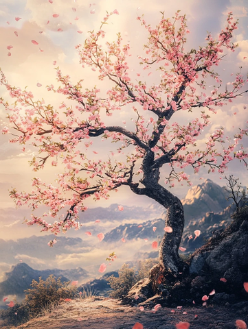 桃树花开绿叶生机