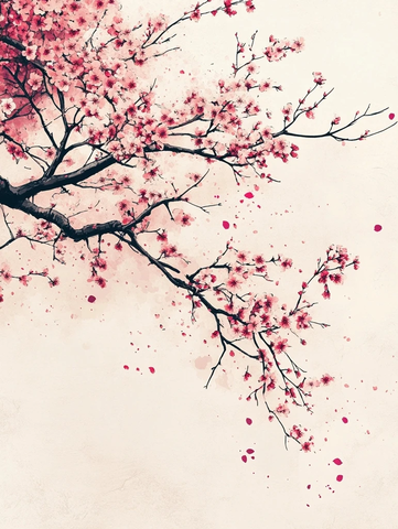 樱花树墨绘矢量插画