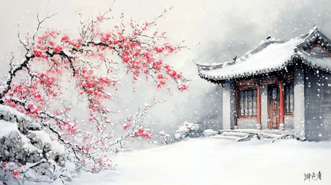 雪中传统建筑一角