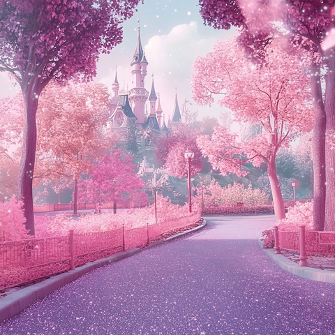 粉色樱花大道通向梦幻城堡