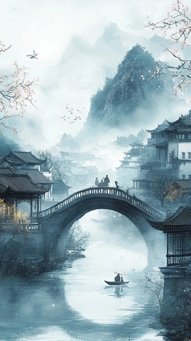 清明细雨桃柳桥水乡古韵悠