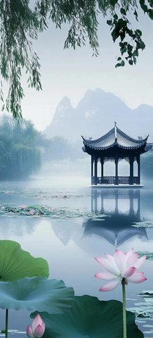 莲花池中亭天空洁净