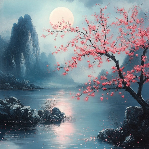 河畔桃花美人洒落