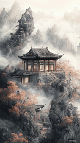 山水画卷精细描绘