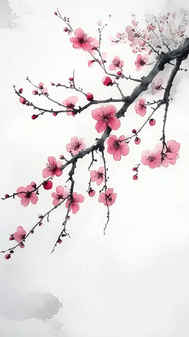 梅枝白底墨绘图