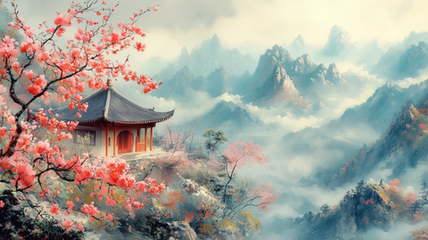 桃树花开隐士居