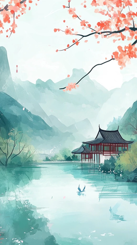 春日绿意清水蓝天