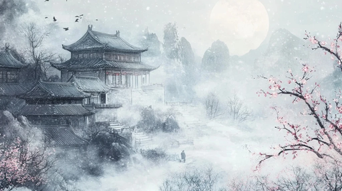 月光庭院梅雪静立