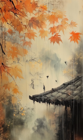 落叶纷飞雨滴交织