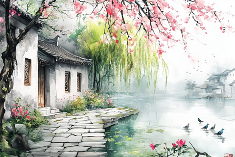 古屋石径花树鸽影