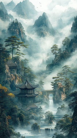 远山雾气背景图