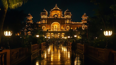 灯光映照下的华丽建筑夜景