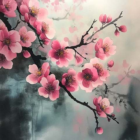 桃花盛开传统国画