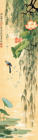 莲花垂柳水滴鱼塘