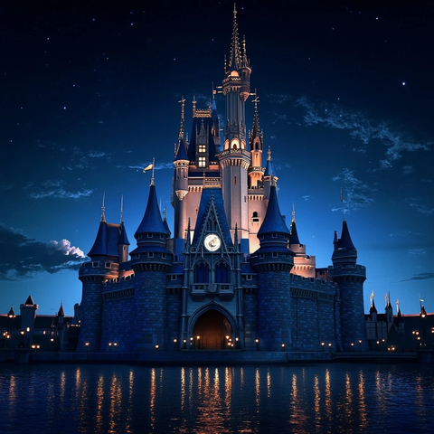 夜色中的迪士尼城堡全景