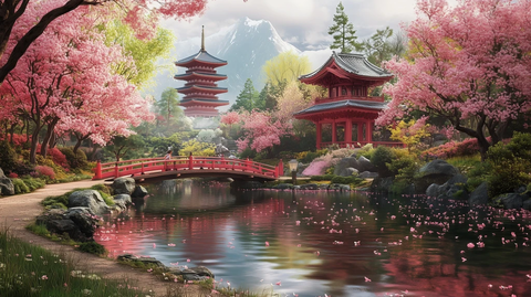 樱花树下小桥流水