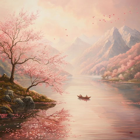 桃树河畔粉色花瓣