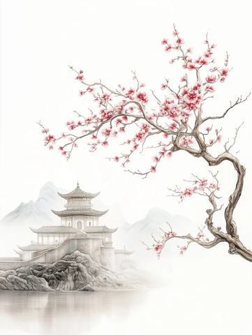 梅花白底窗棂装饰