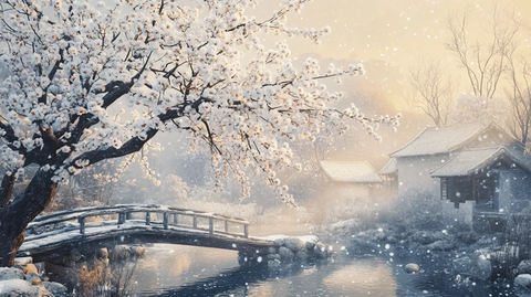 雪梅桥畔冰晶晨曦