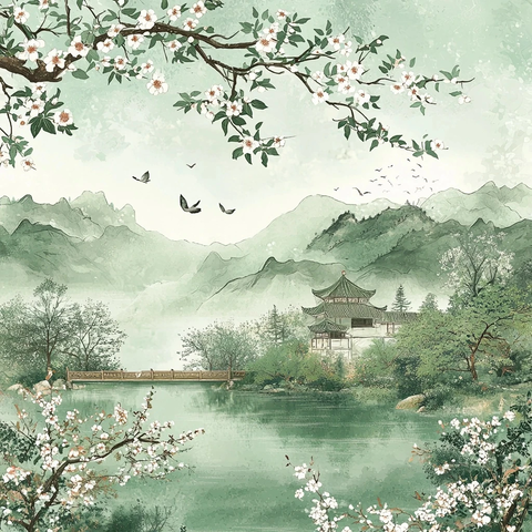 清明节日绿意图案